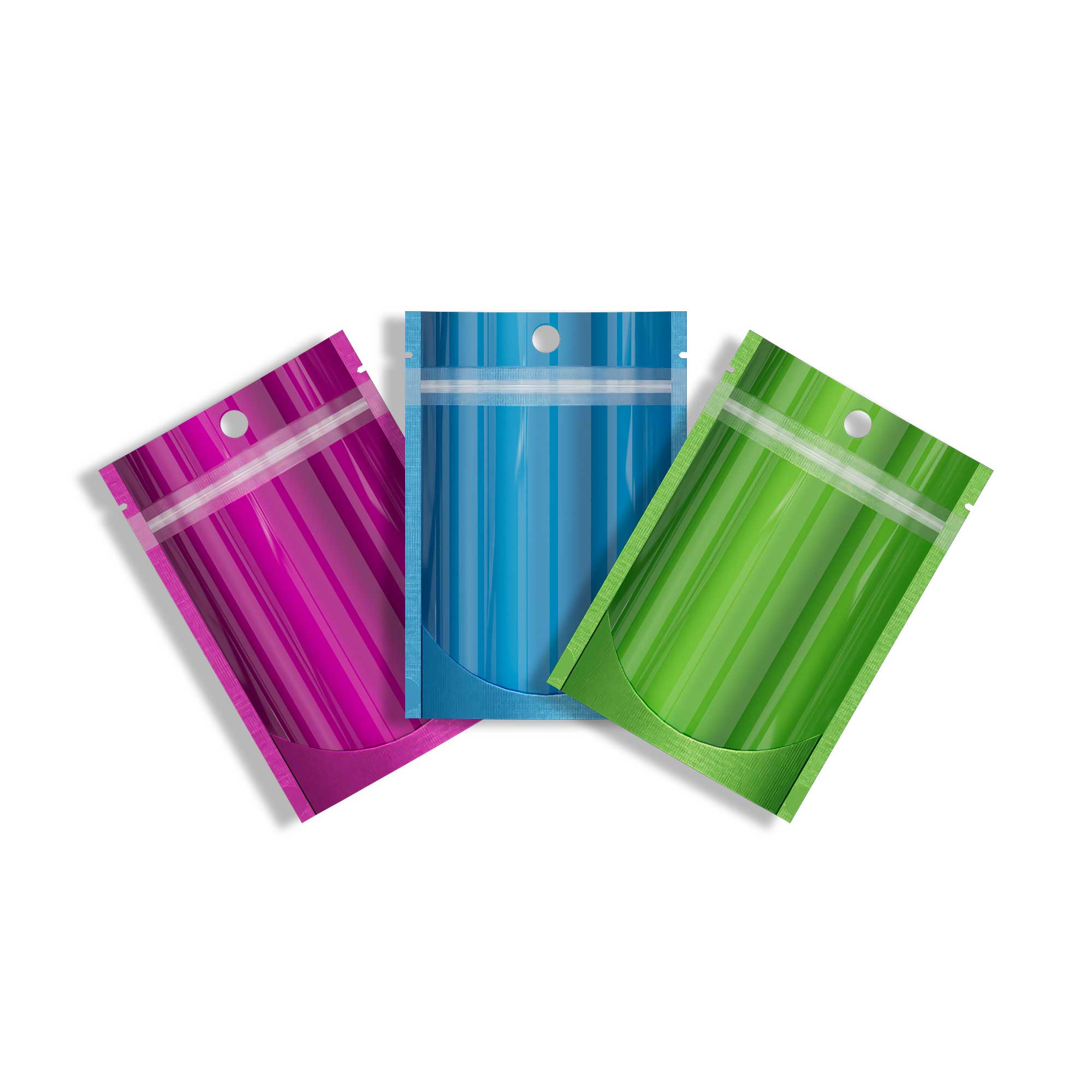 Customizable Single Side Glossy Color Metallic Mylar Stand Up Zipper Seal Bags with Round Hang-Hole (Basic Printing)