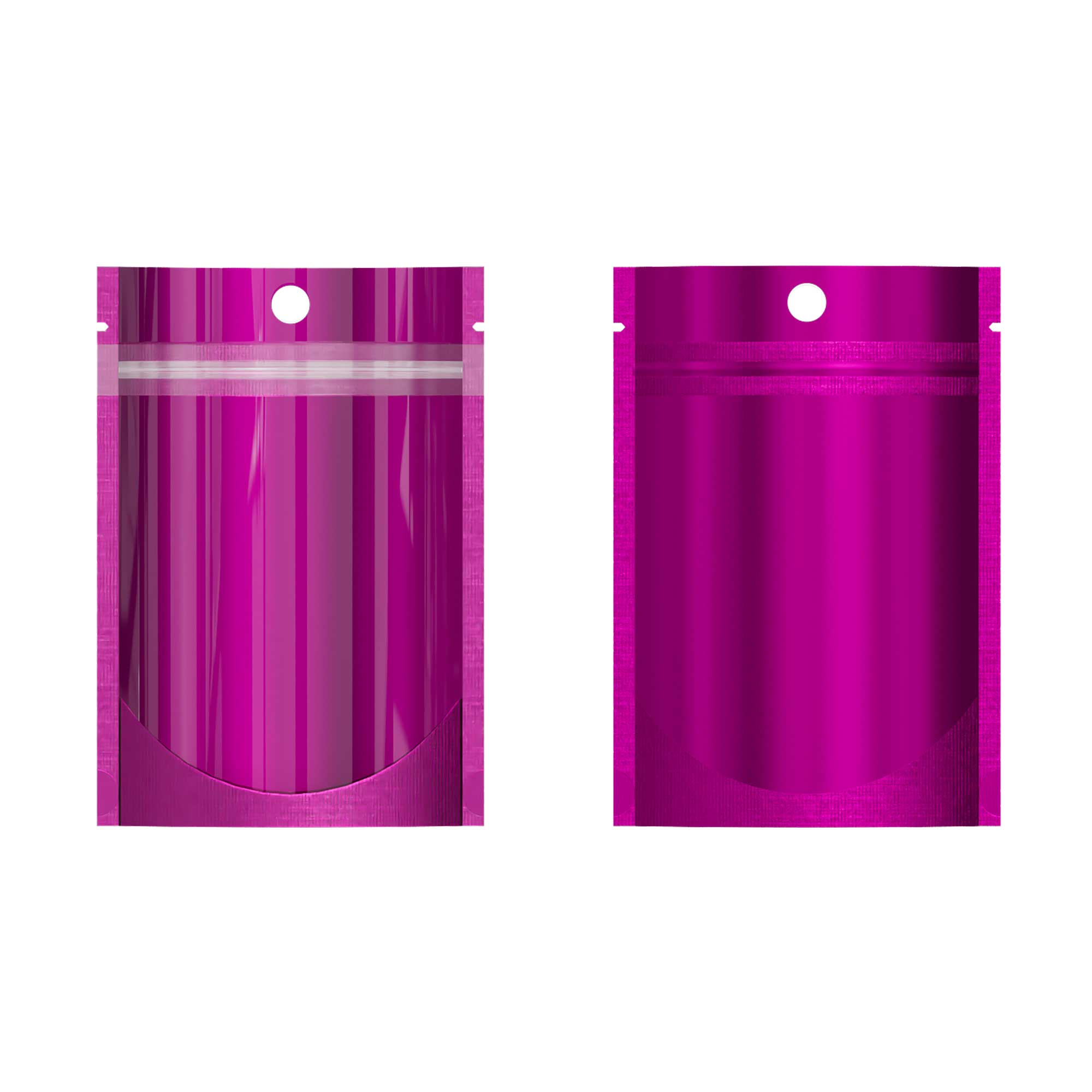 Customizable Single Side Glossy Color Metallic Mylar Stand Up Zipper Seal Bags with Round Hang-Hole (Basic Printing)