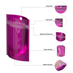 Customizable Single Side Glossy Color Metallic Mylar Stand Up Zipper Seal Bags with Round Hang-Hole (Full Customization)
