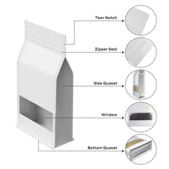 Customizable Kraft Parchment White Paper Side Gusset with Translucent Window Stand Up Zipper Bags (Basic Printing)