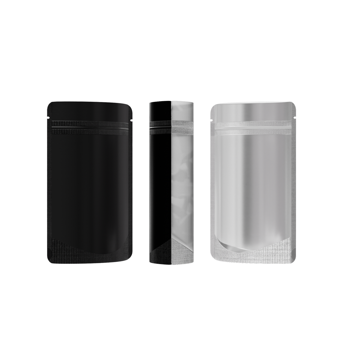 Half Waxed Black Metallic Mylar Stand Strong® Bags with Rounded Corners