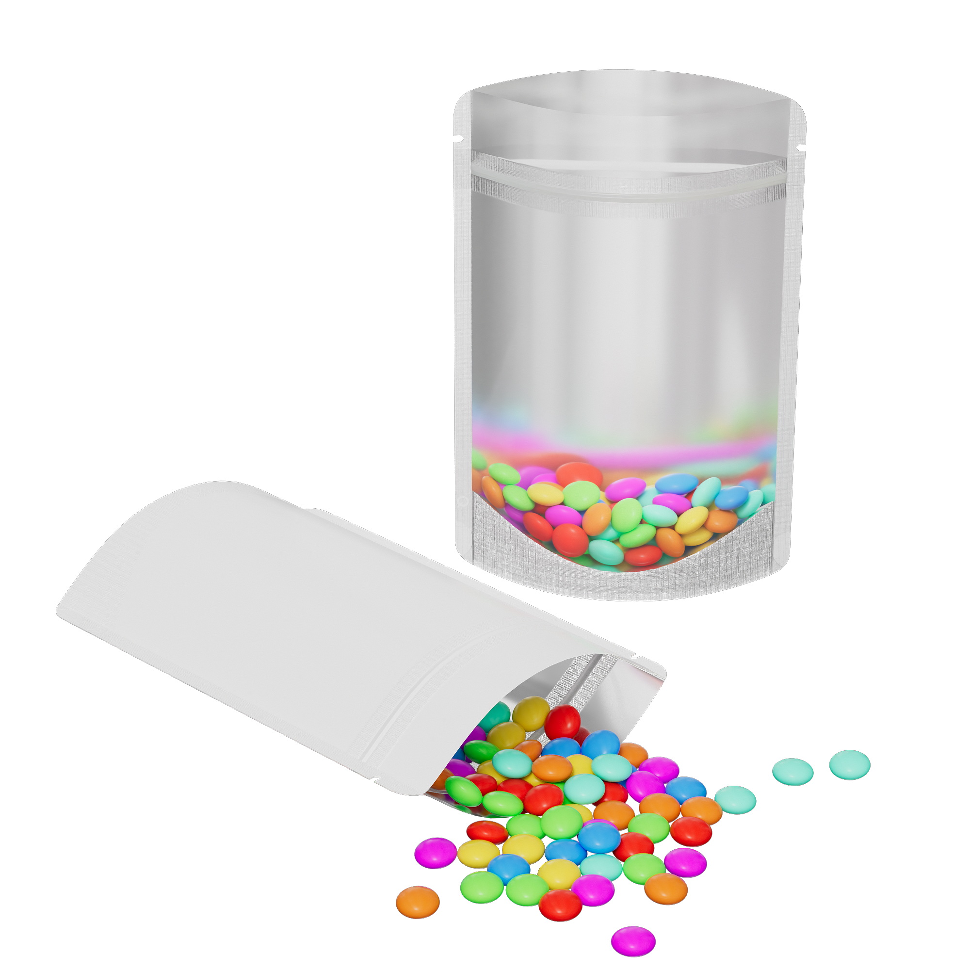 Half Off White Metallic Mylar Stand Strong® Bags with Rounded Corners