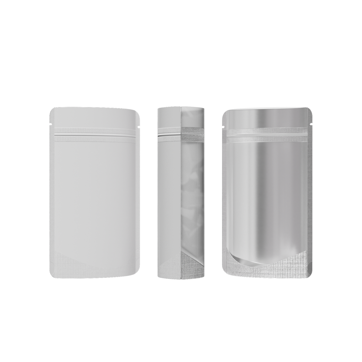 Half Off White Metallic Mylar Stand Strong® Bags with Rounded Corners
