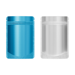 Half Electric Blue Metallic Mylar Stand Strong® Bags with Rounded Corners
