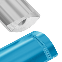 Half Electric Blue Metallic Mylar Stand Strong® Bags with Rounded Corners