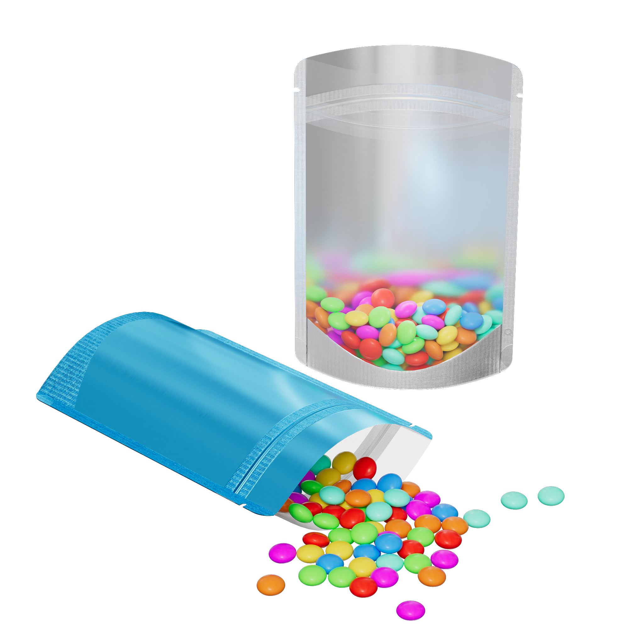 Half Electric Blue Metallic Mylar Stand Strong® Bags with Rounded Corners