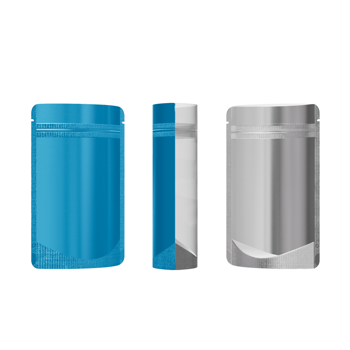 Half Electric Blue Metallic Mylar Stand Strong® Bags with Rounded Corners