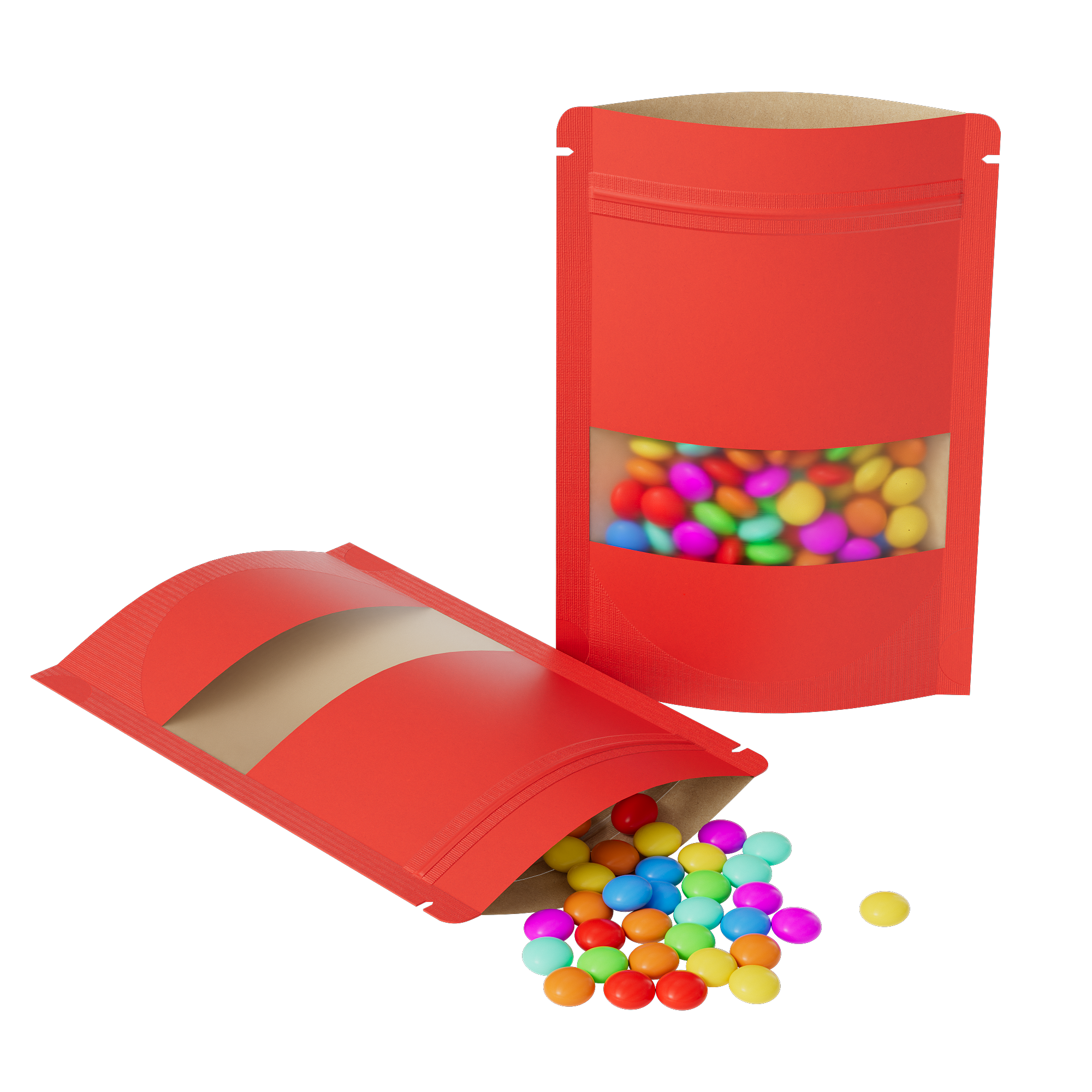 Smooth Brick Red Kraft with Window Stand Strong® Bags