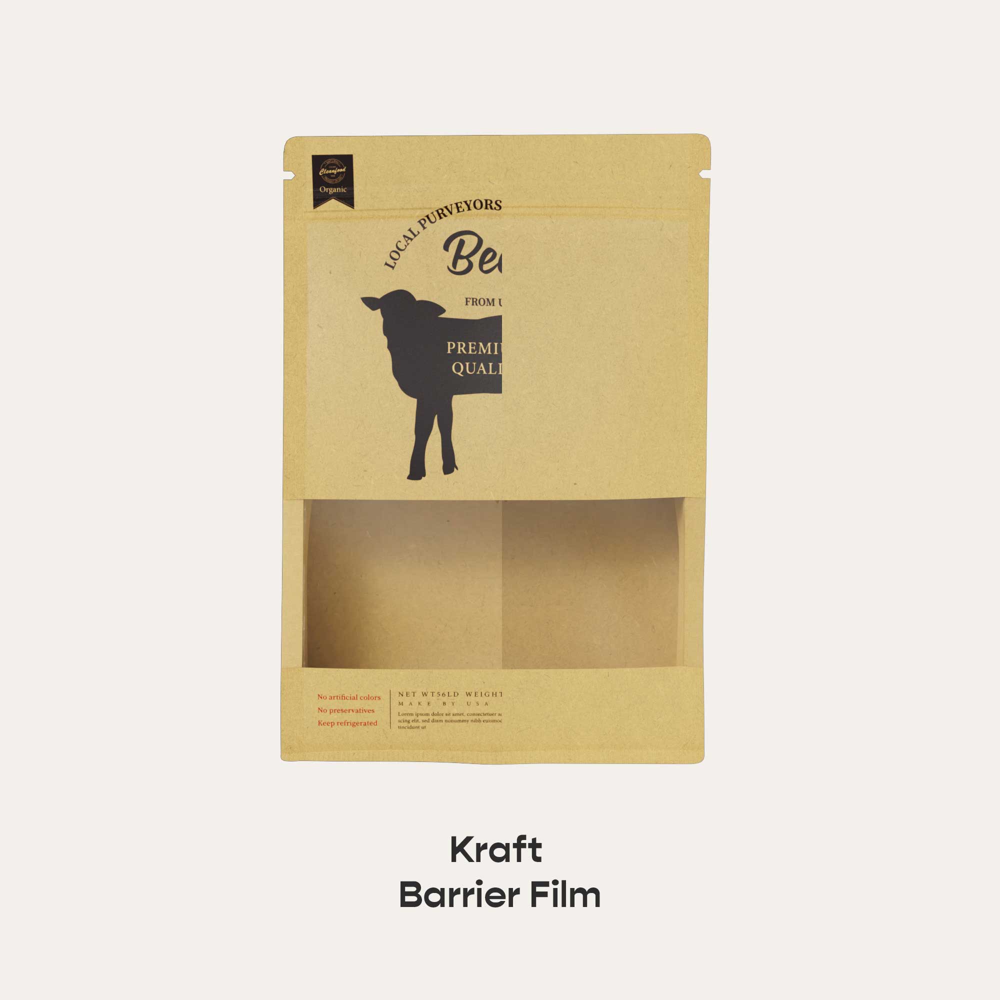 Customizable Kraft Paper Side Gusset with Translucent Window Stand Up Zipper Seal Bags (Full Customization)