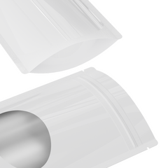 Glossy Purity White Round Window Plastic and Mylar Stand Strong® Bags with Rounded Corners