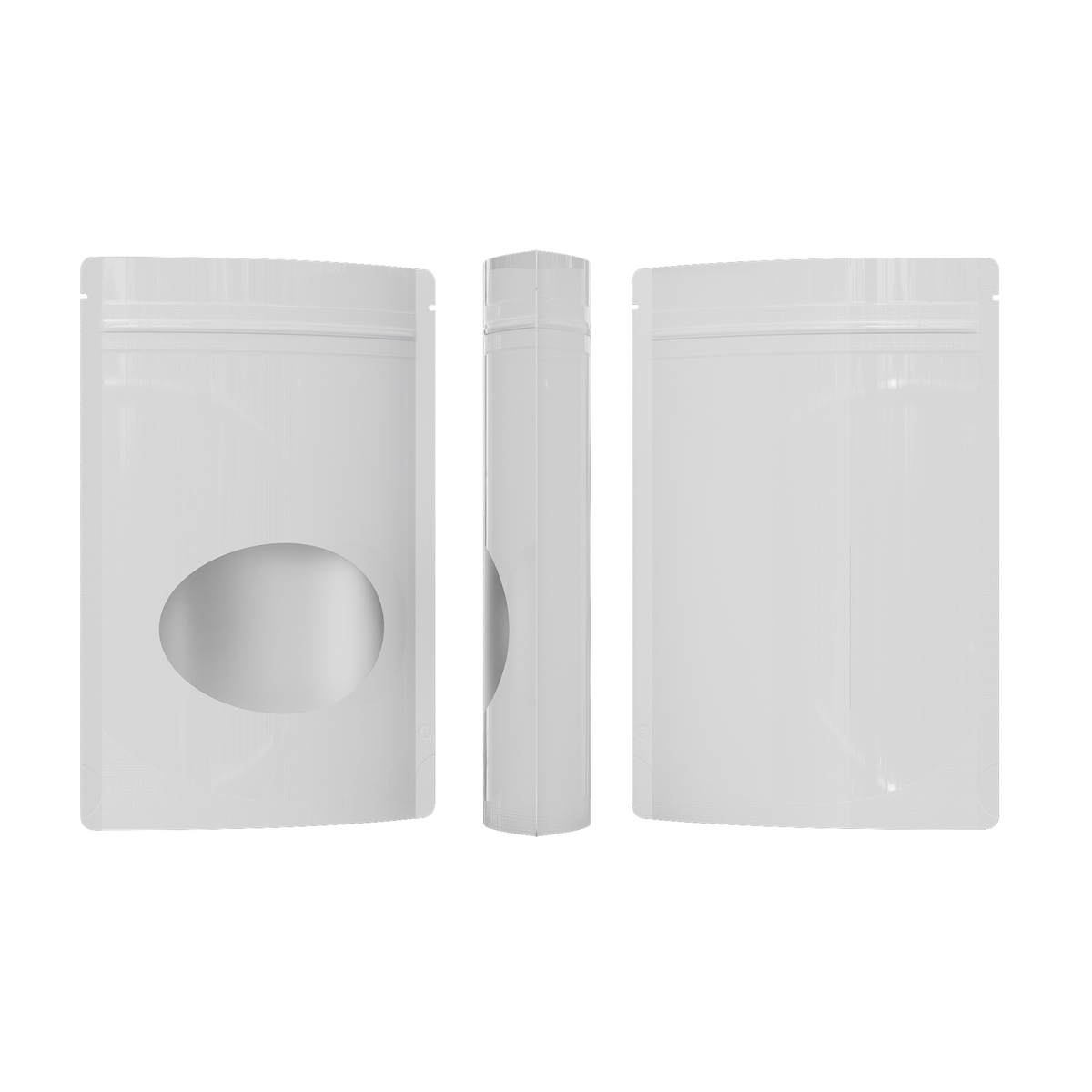 Glossy Purity White Round Window Plastic and Mylar Stand Strong® Bags with Rounded Corners