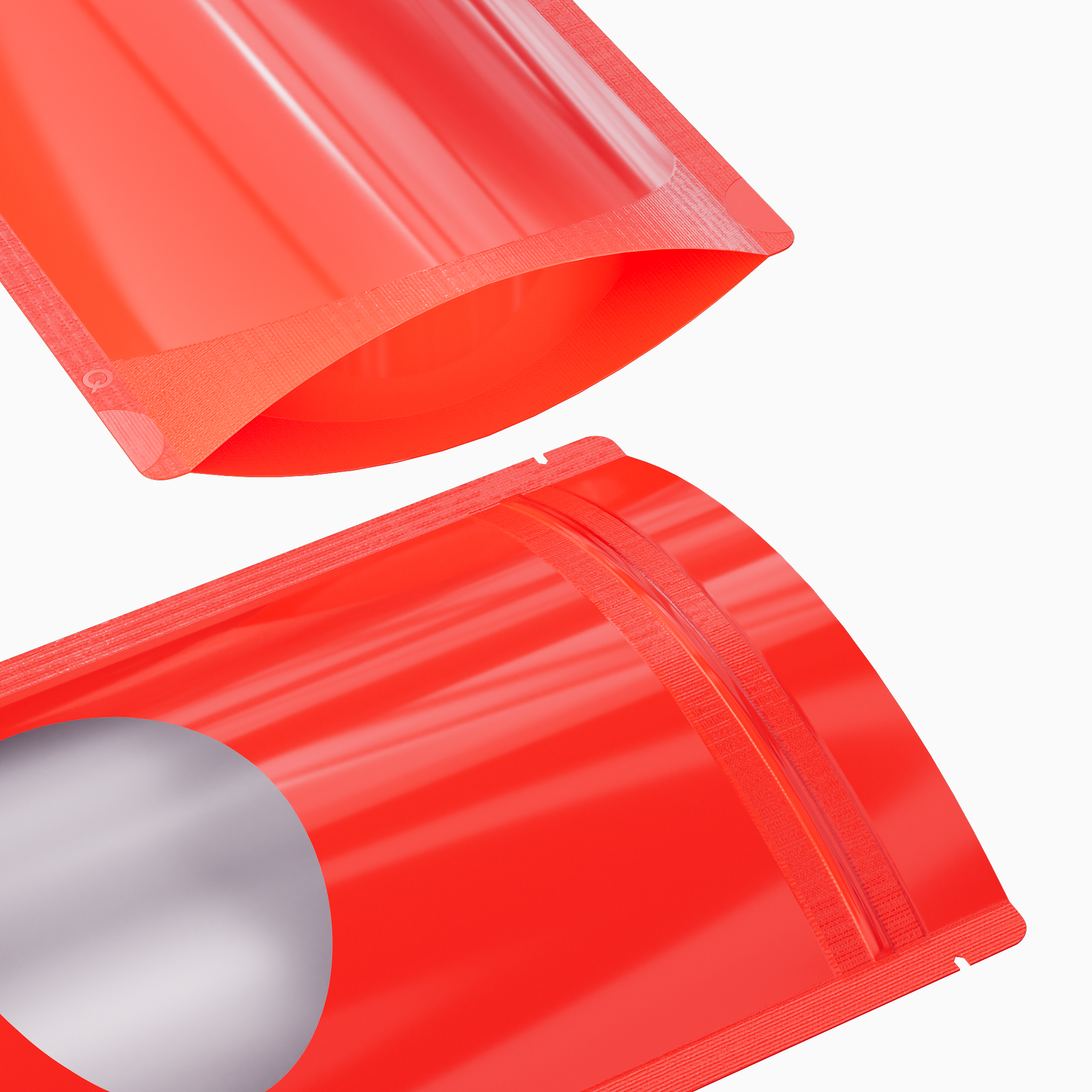 Glossy Candycane Red Round Window Plastic and Mylar Stand Strong® Bags with Rounded Corners