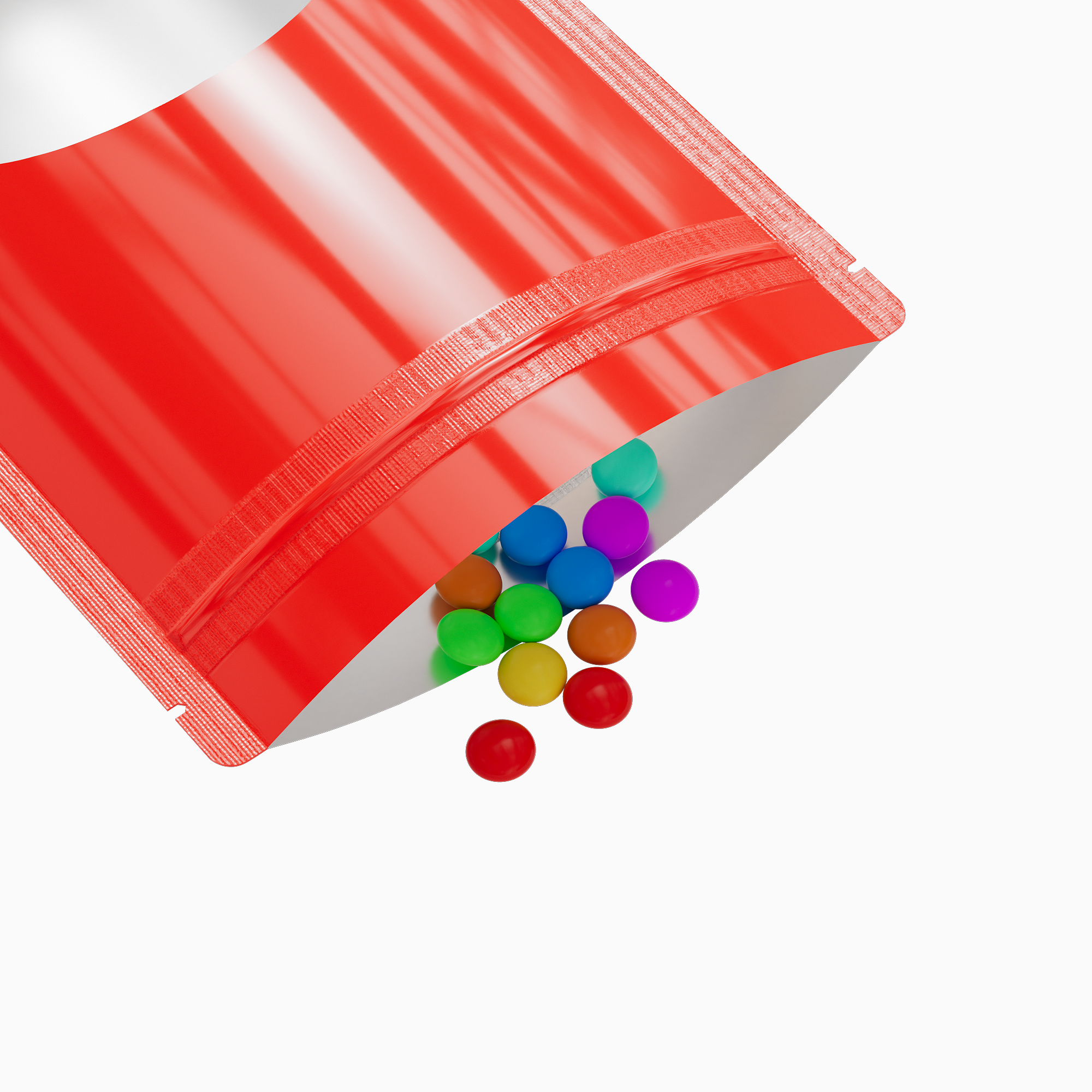 Glossy Candycane Red Round Window Plastic and Mylar Stand Strong® Bags with Rounded Corners