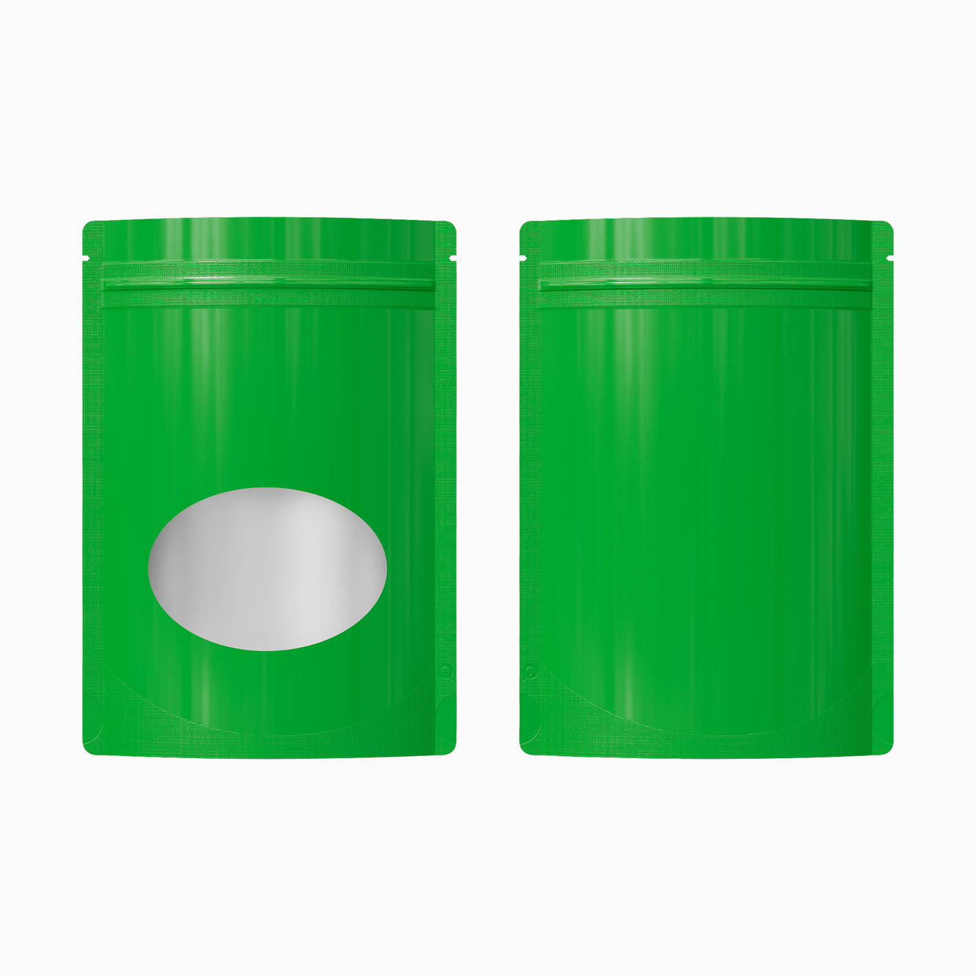 QQ Studio® Glossy Clover Green Round Window Plastic and Mylar Stand Strong® Bags with Rounded Corners