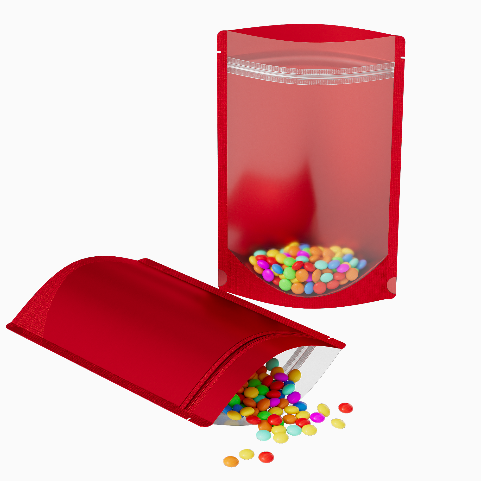 Matte Half Rose Red Translucent Plastic Stand Strong® Bags with Rounded Corners