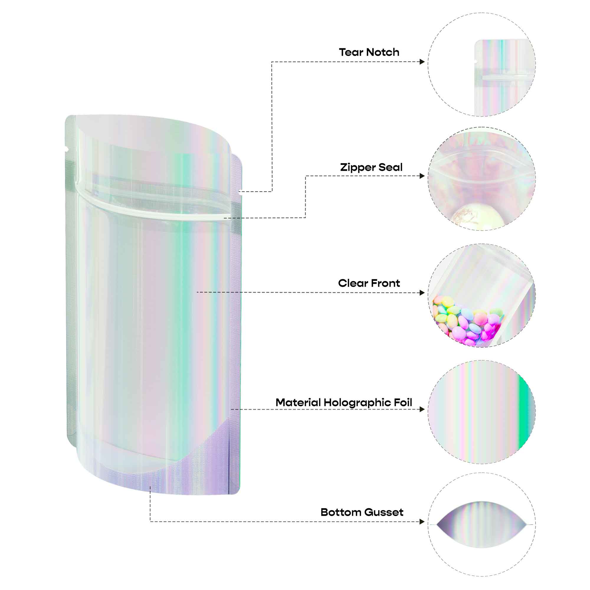 Customizable Half Diamond Holographic Stand Up Zipper Seal Bags (Full Customization)