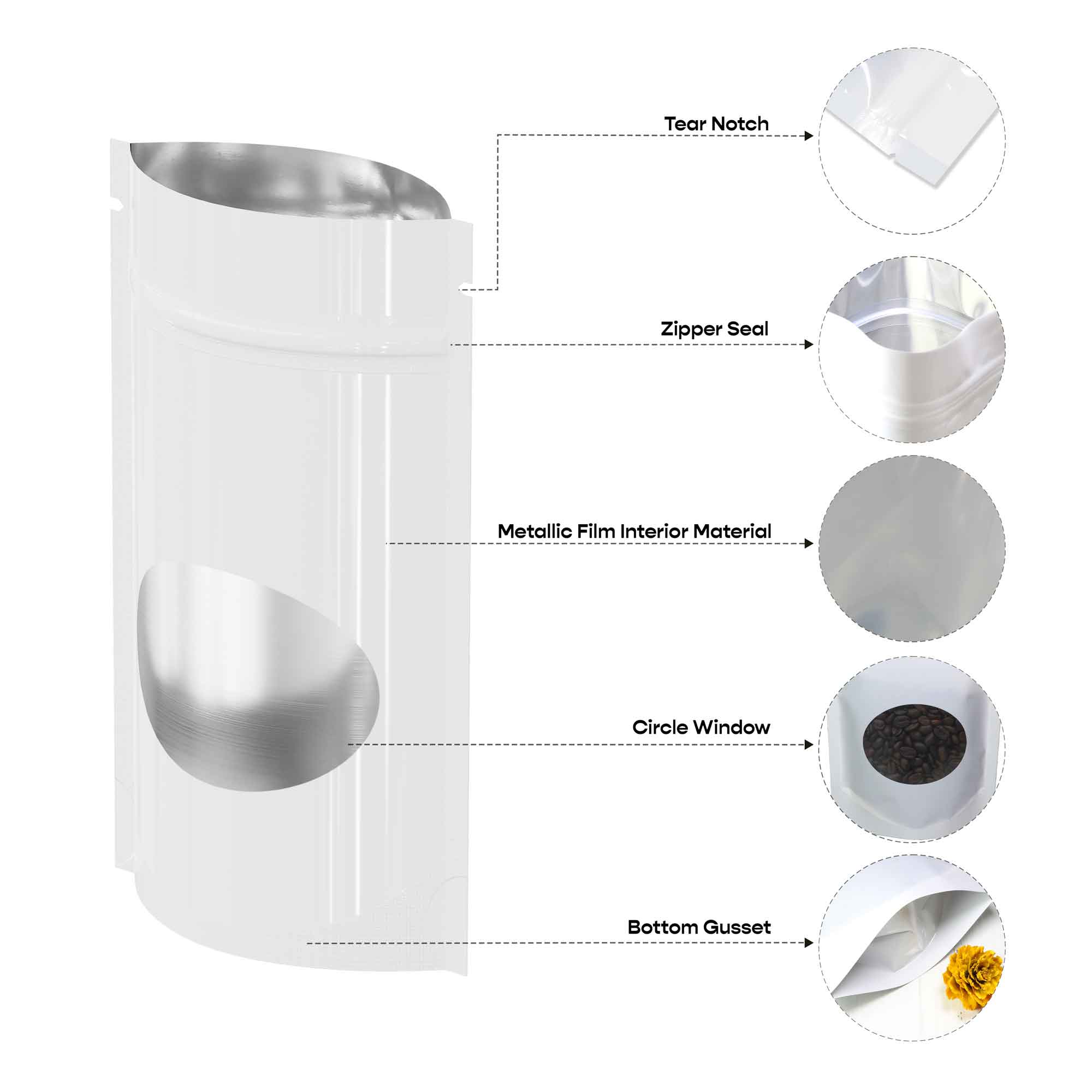 Customizable Glossy Round Window Plastic and Mylar Stand Up Zipper Seal Bags (Full Customization)