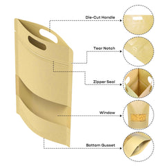 Customizable Krafty Brown Translucent Window Stand Up Zipper Bags with Die Cut Handles (Basic Printing)
