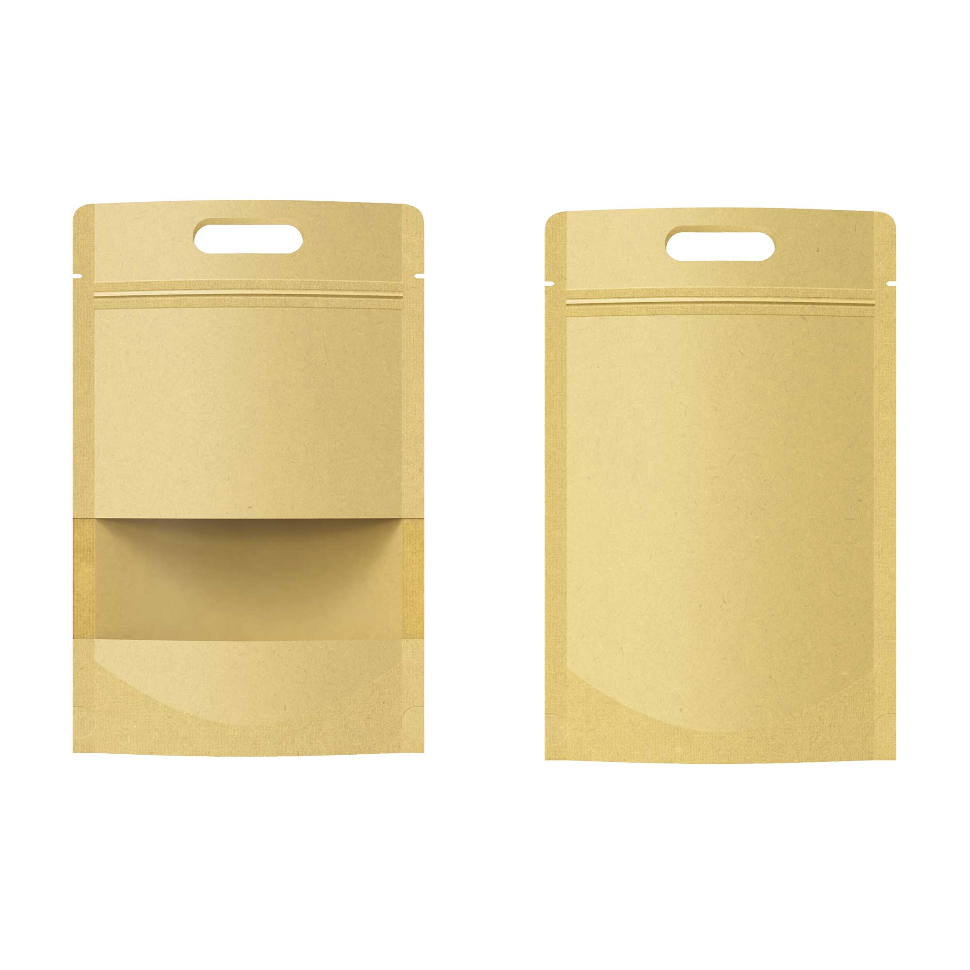 Customizable Krafty Brown Translucent Window Stand Up Zipper Bags with Die Cut Handles (Basic Printing)