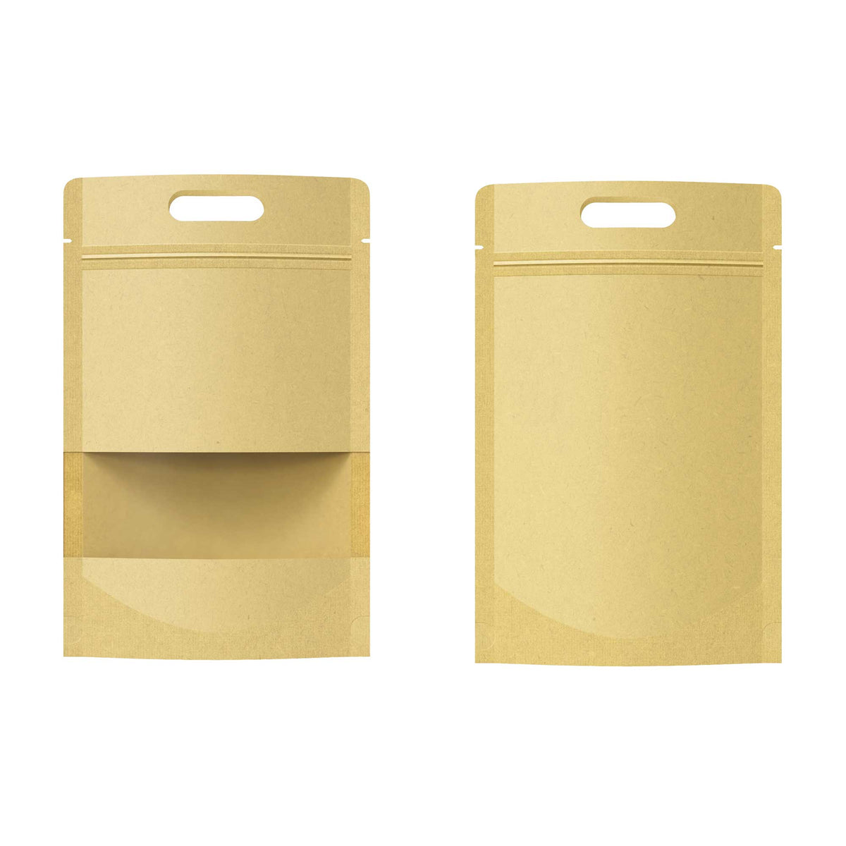 Customizable Krafty Brown Translucent Window Stand Up Zipper Bags with Die Cut Handles (Basic Printing)