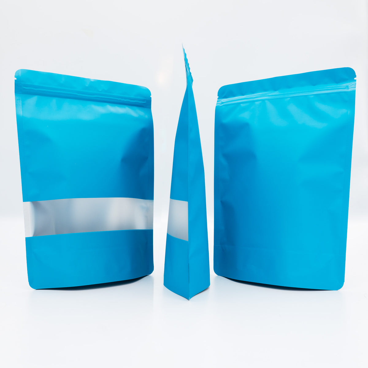 Matte Shock Blue Window Mylar Stand Strong® Bags