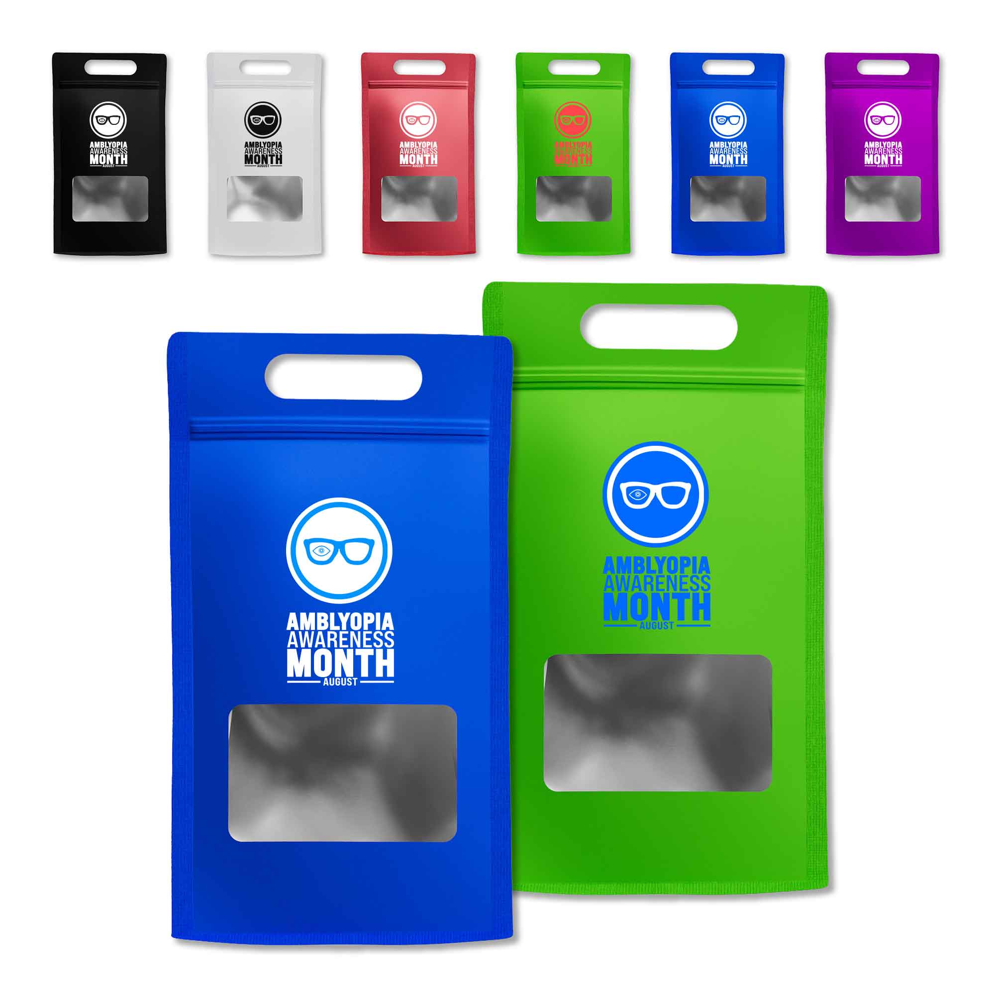 Customizable Smooth Matte Colored Side Gusset Stand Up Zipper Seal Bags with Die Cut Handles (Basic Printing)