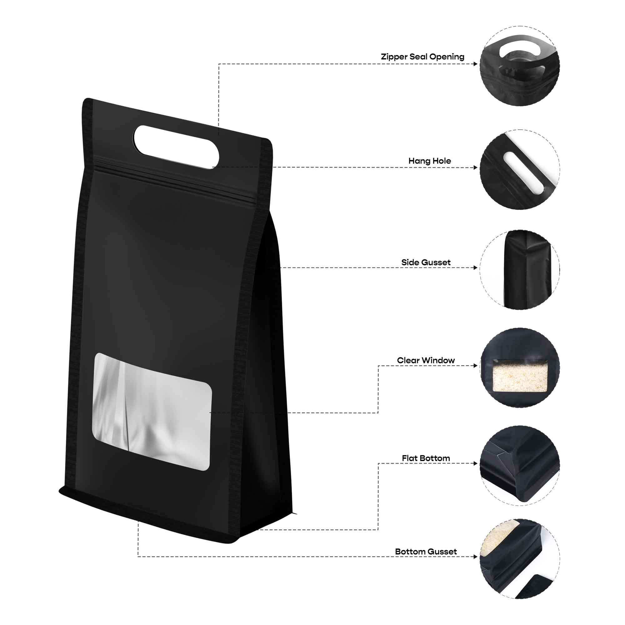 Customizable Smooth Matte Colored Side Gusset Stand Up Zipper Seal Bags with Die Cut Handles (Basic Printing)