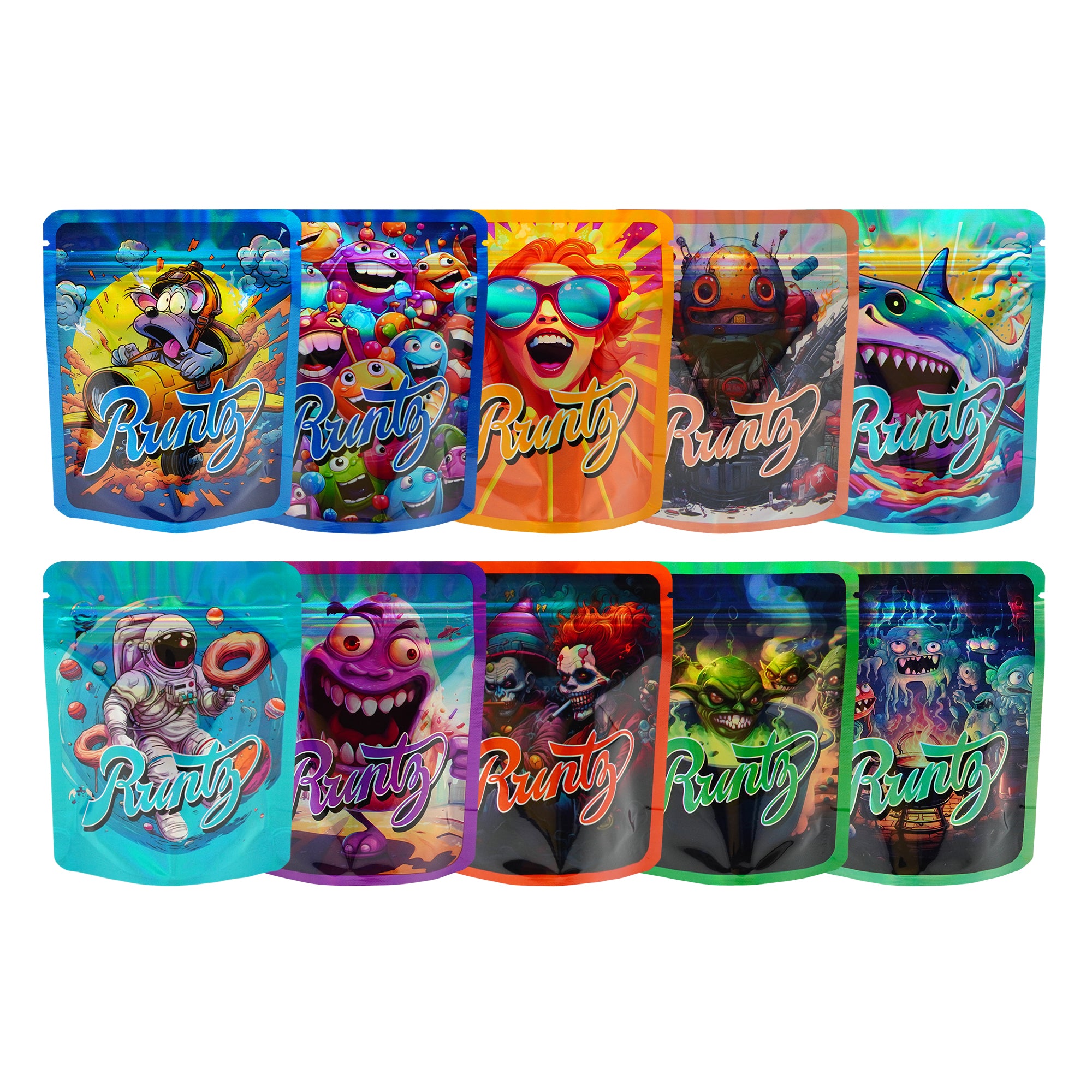 Holographic Assorted Designed Smell Proof Mylar Foil Stand Strong® Bags