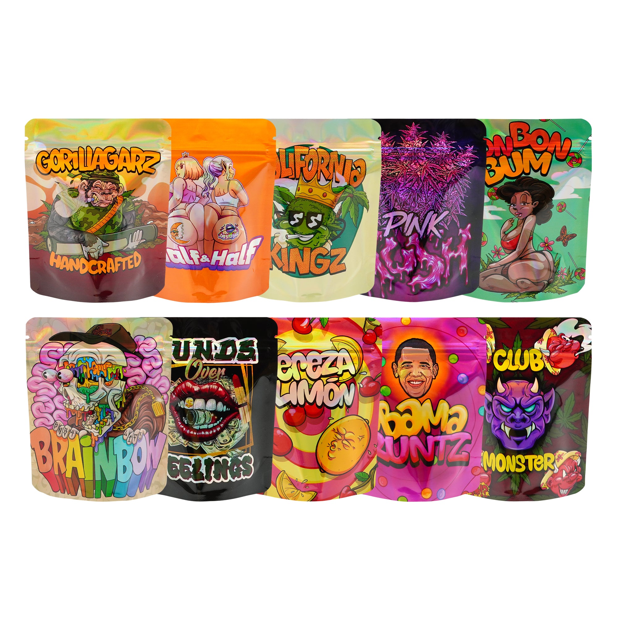 Holographic Assorted Designed Smell Proof Mylar Foil Stand Strong® Bags