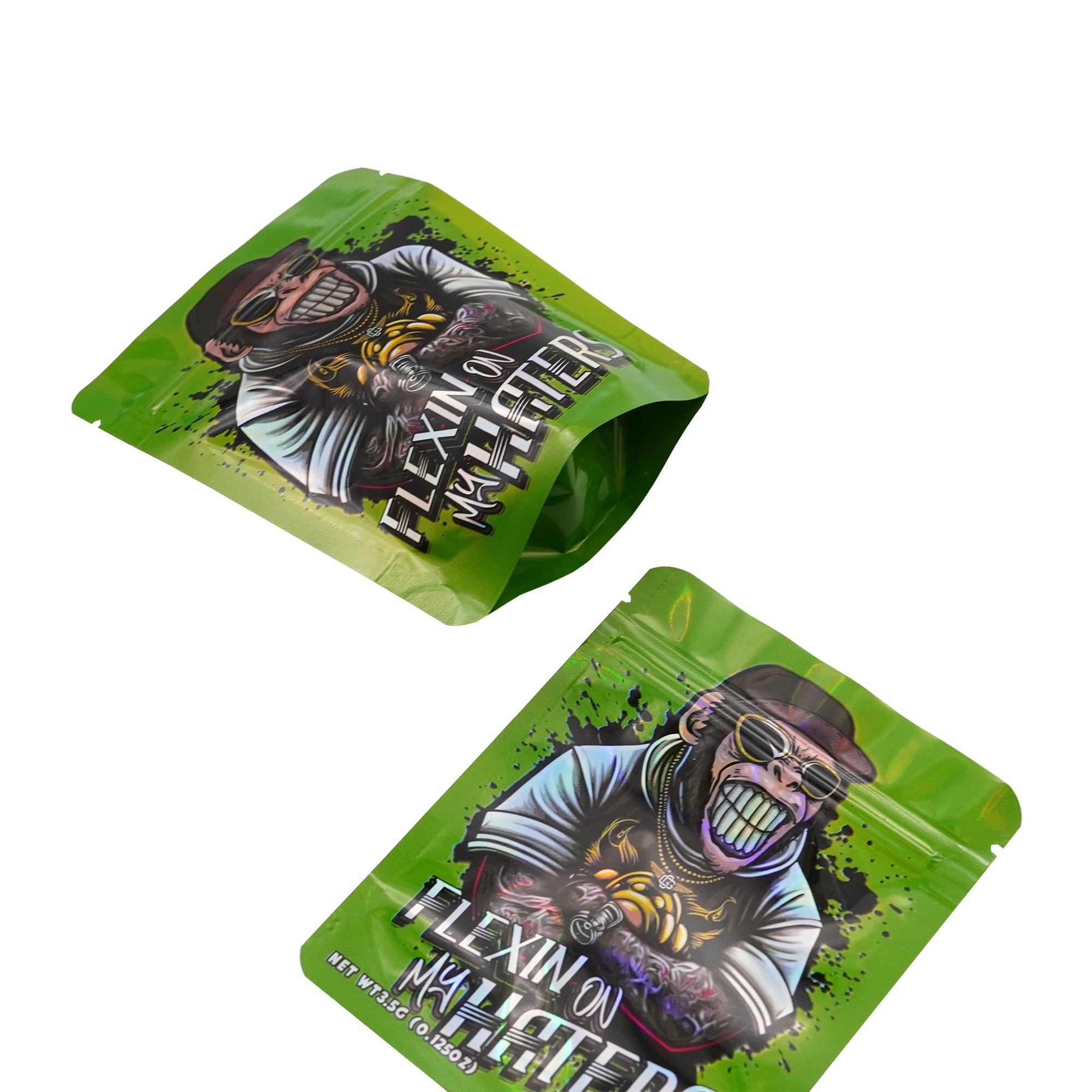 Holographic Ape Design Smell Proof Mylar Foil Stand Strong® Bags