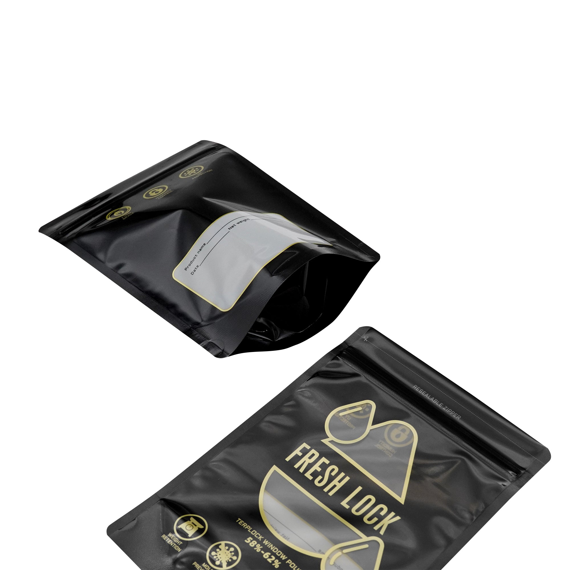 Glossy Mirror Black with Clear Window Curing Smell Proof Stand Strong® Bags