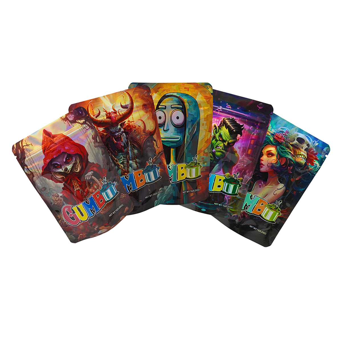 Mixed Holographic Smell Proof Mylar Foil Stand Strong® Bags