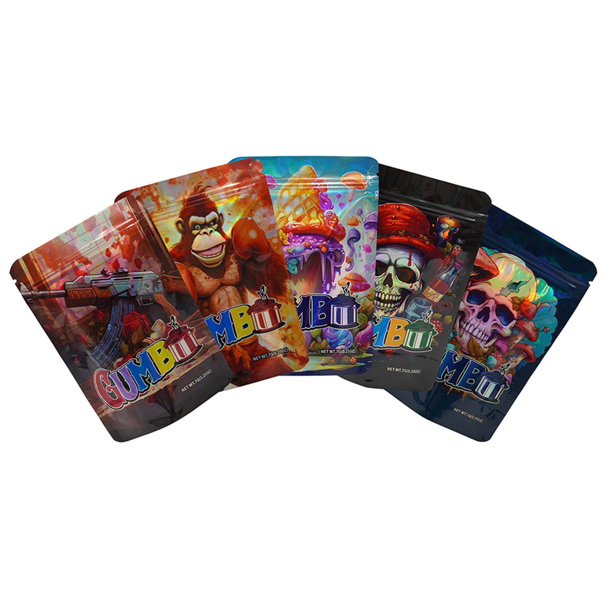 Mixed Holographic Smell Proof Mylar Foil Stand Strong® Bags