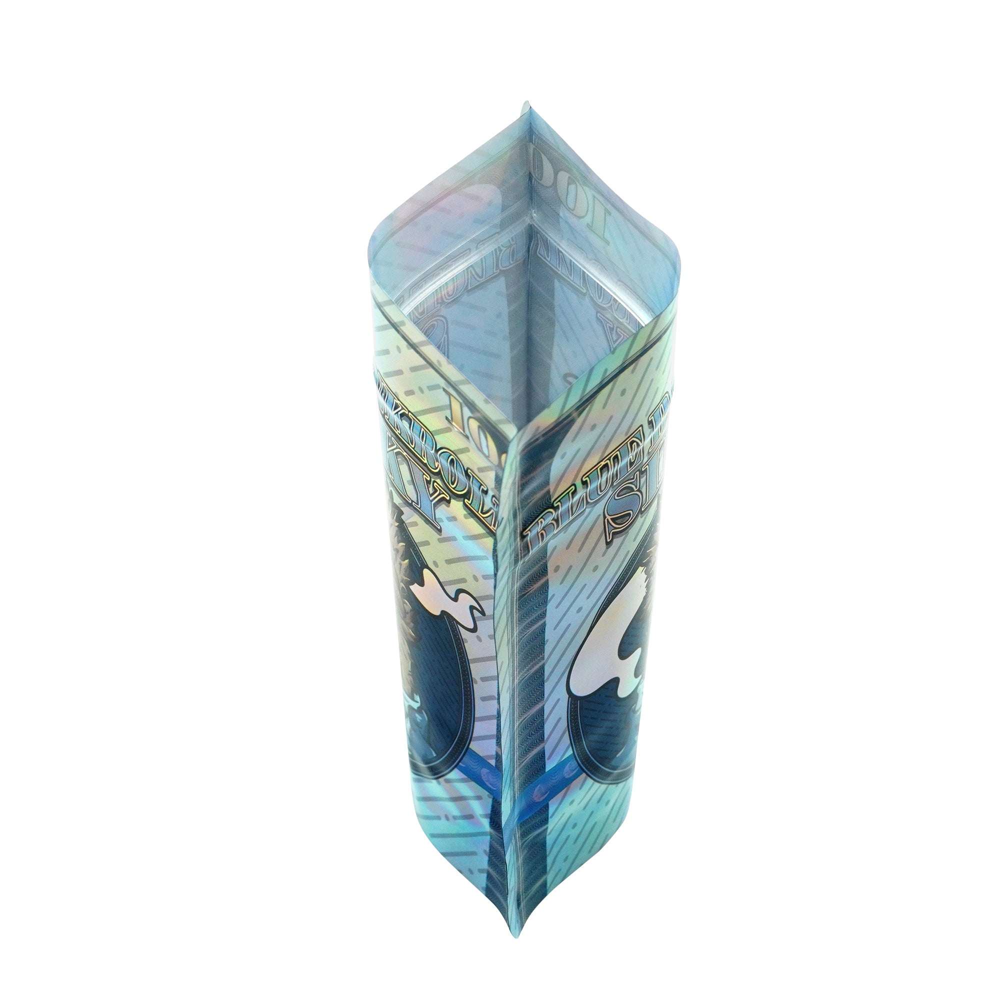 Holographic Blue Bankroll Smell Proof Metallized Foil Stand Strong® Bags