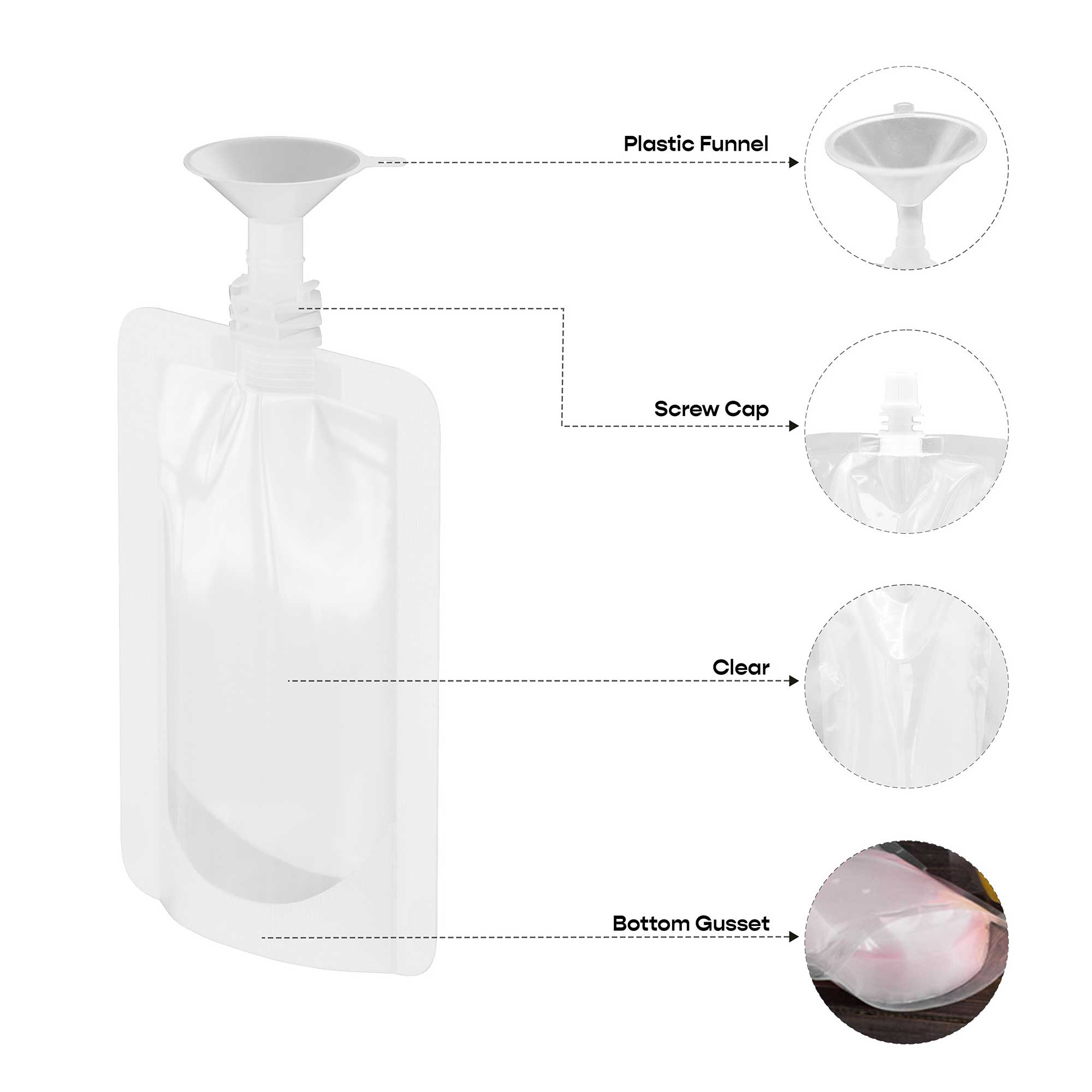 Customizable Glossy Plastic Bottle Pouch with Top Screw Cap Spout (Full Customization)