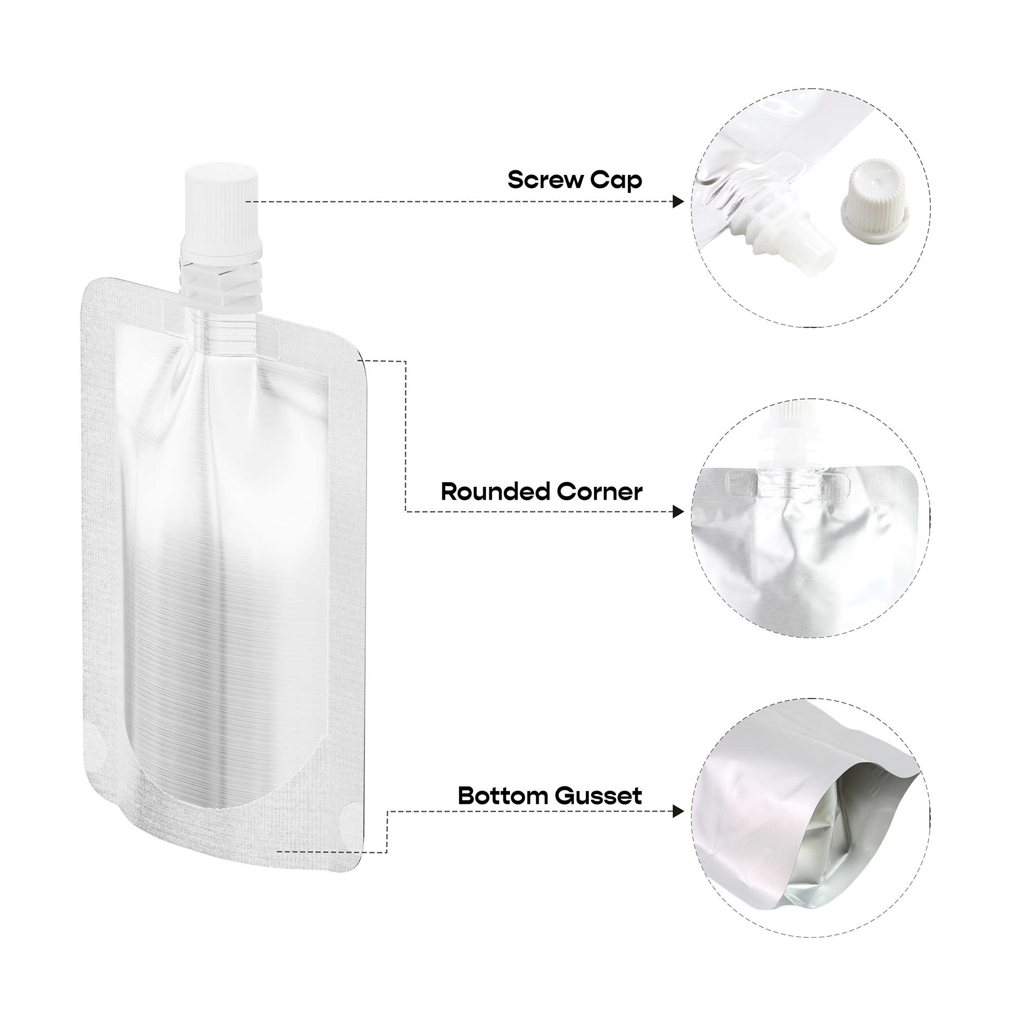 Customizable Matte Aluminum Bottle Pouch with Top Screw Cap Spout (Basic Printing)