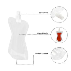 Customizable Glossy Clarity Clear Hourglass Plastic Bottle Pouch with Top Screw Cap Spout (Basic Printing)