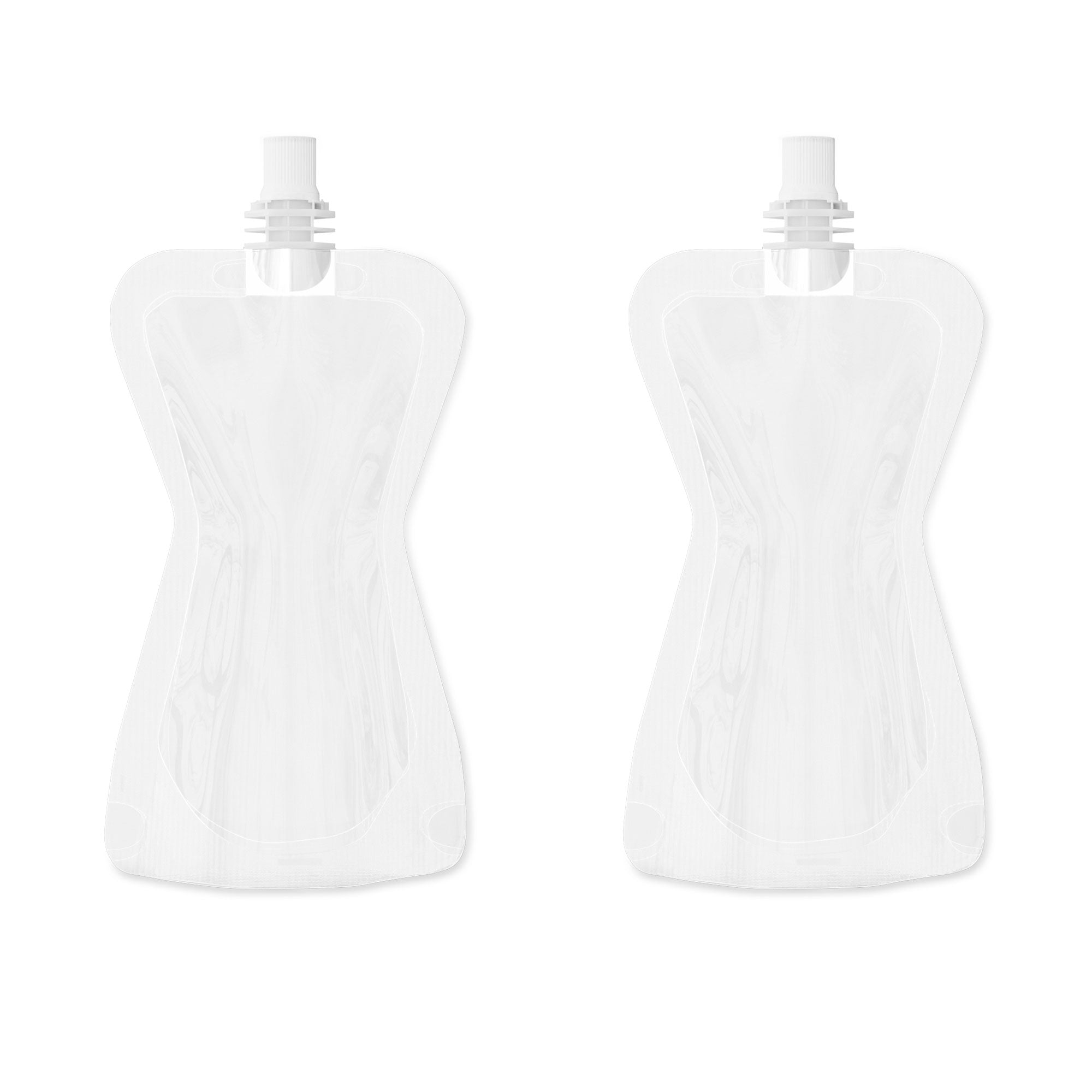 Customizable Glossy Clarity Clear Hourglass Plastic Bottle Pouch with Top Screw Cap Spout (Basic Printing)