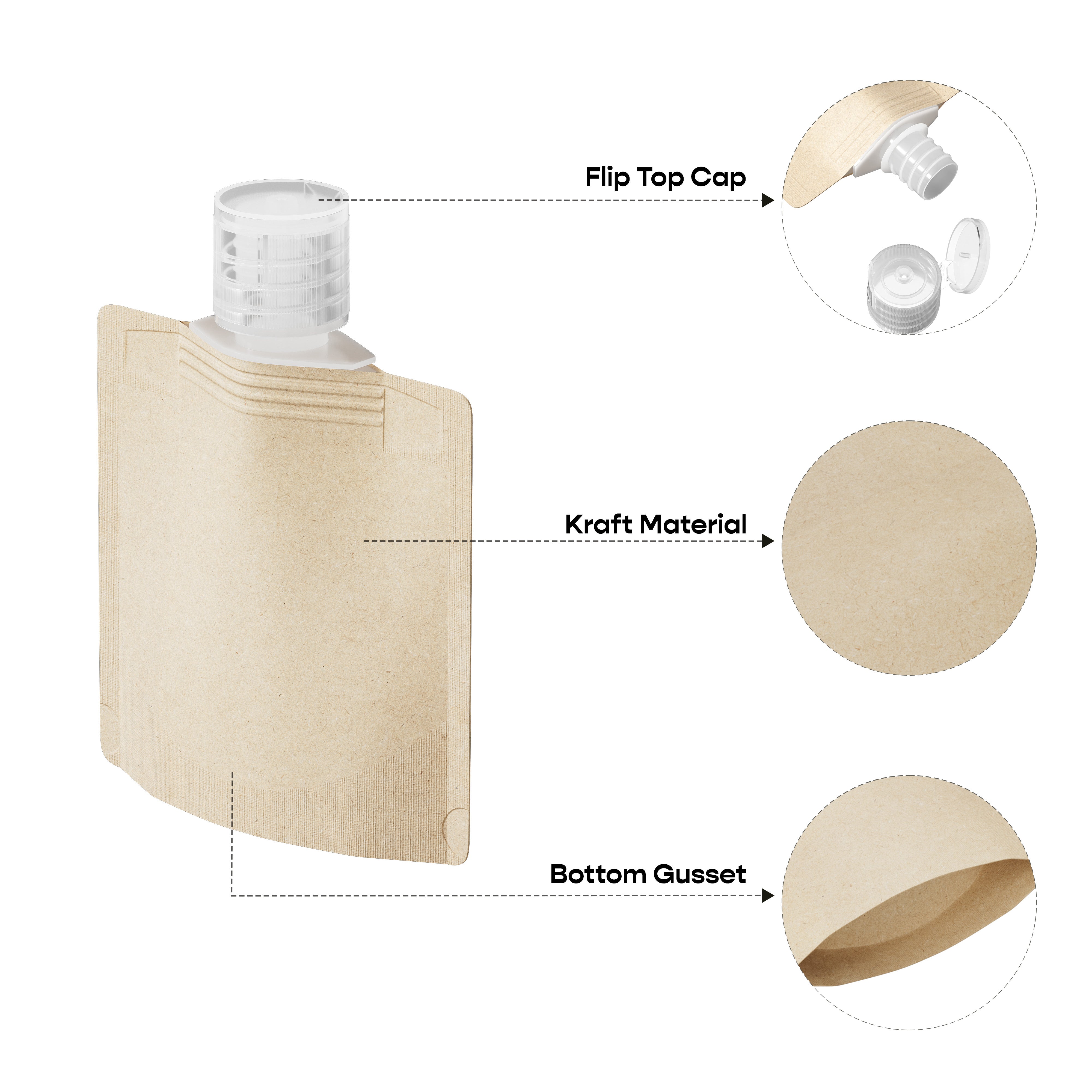 Customizable Classic Kraft Bottle Pouch with Top Wide Mouth Flip Top Cap (Full Customization)