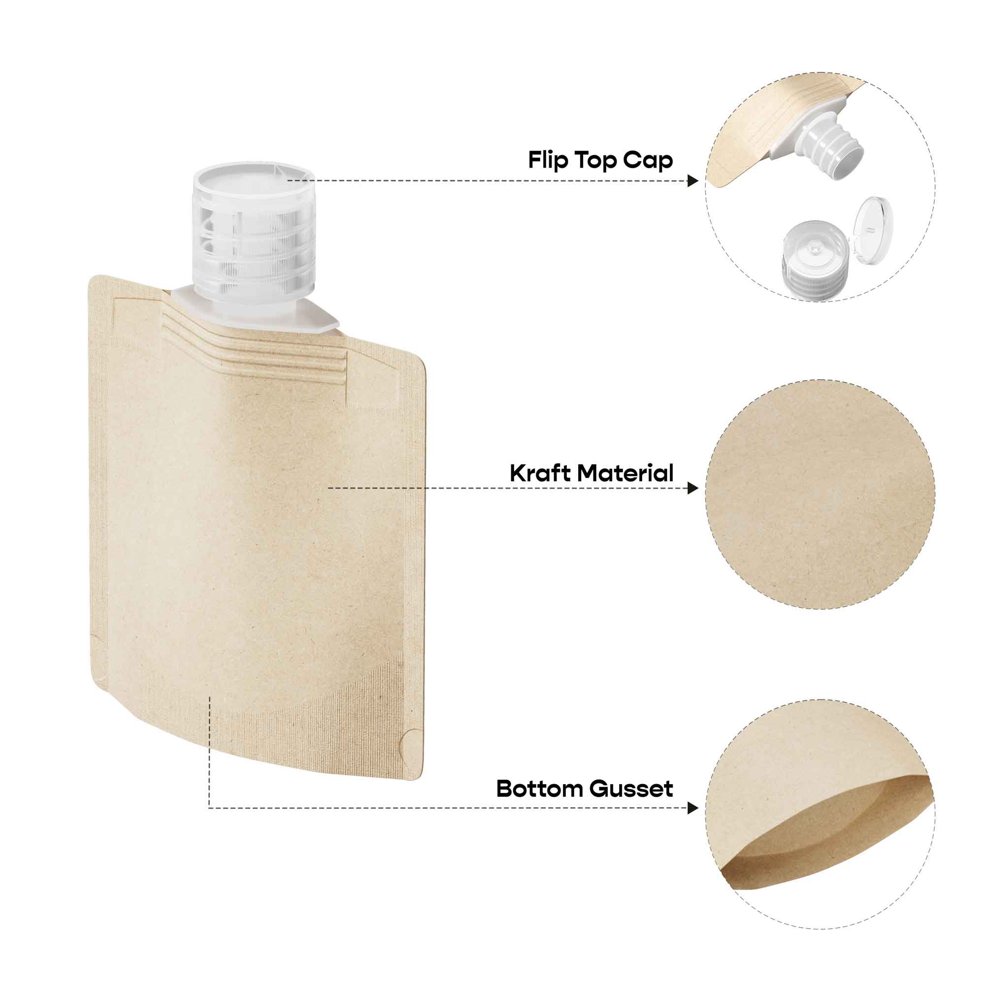 Customizable Classic Kraft Bottle Pouch with Top Wide Mouth Flip Top Cap (Full Customization)