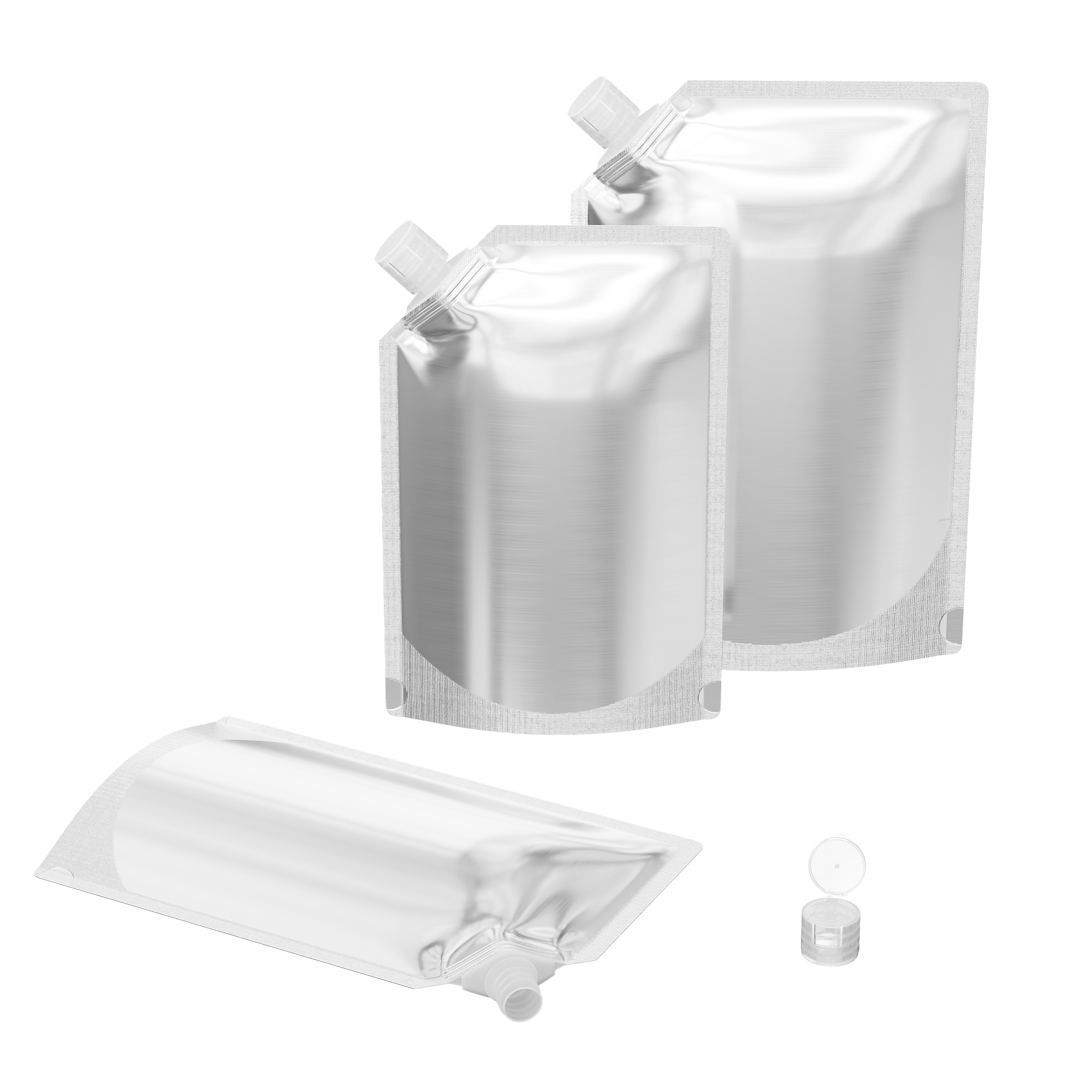 Glossy Iron Silver Stand Pouch with Corner Wide Mouth Flip Cap