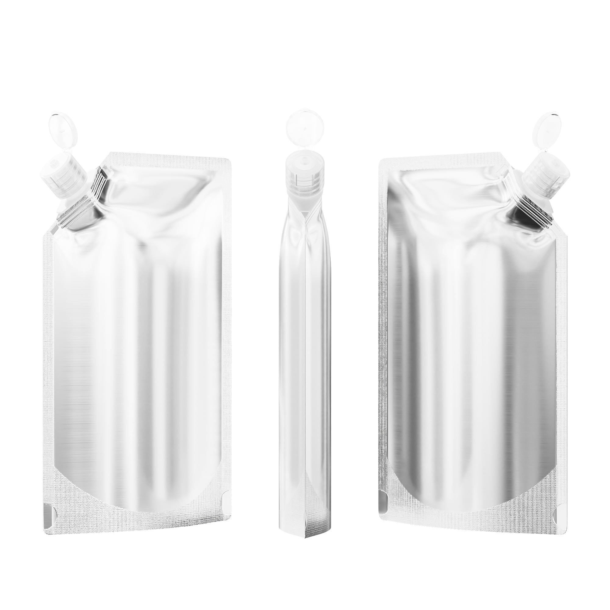 Glossy Iron Silver Stand Pouch with Corner Wide Mouth Flip Cap