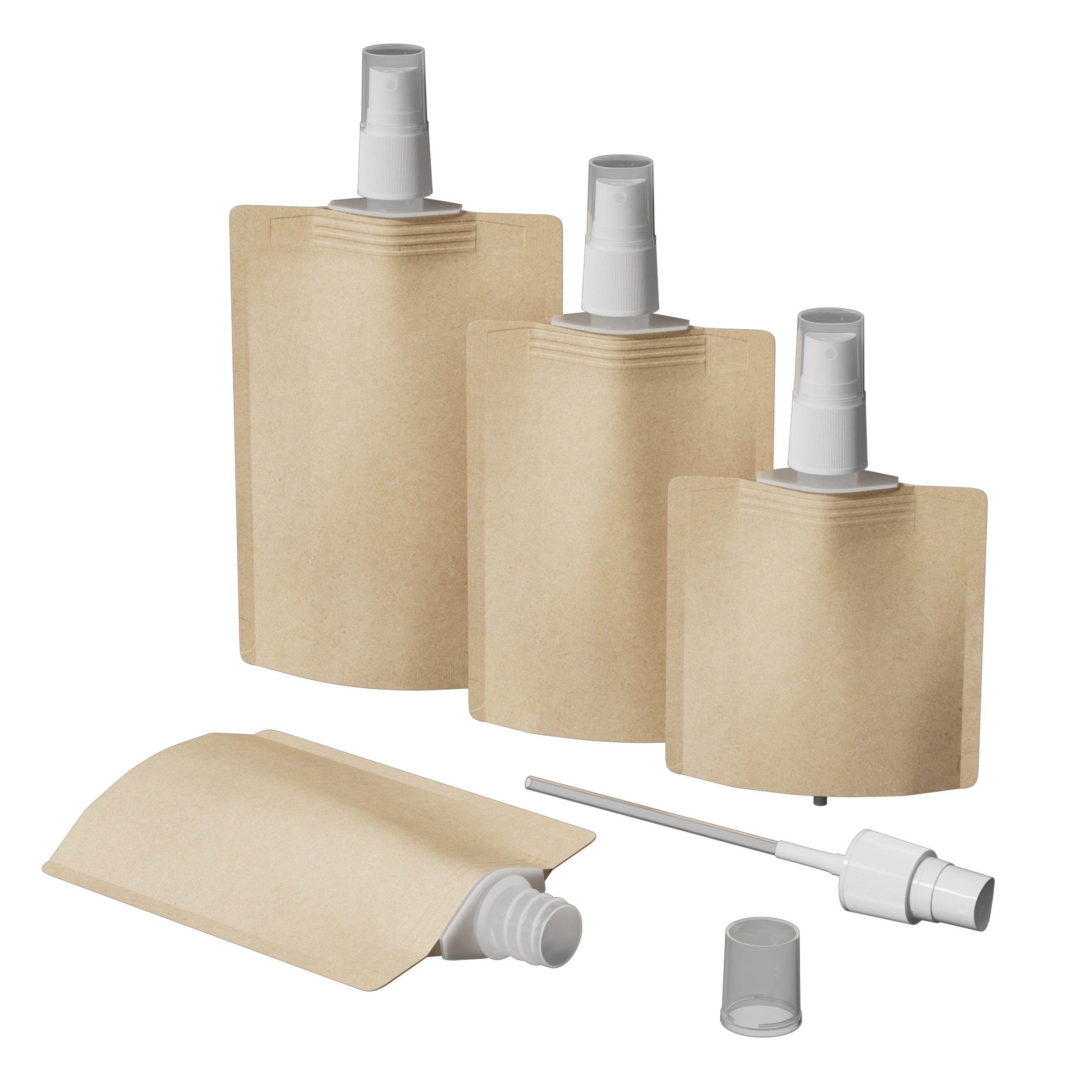 Classic Kraft Brown Stand Pouch with Top Wide Mouth Fine Mist Spray Cap