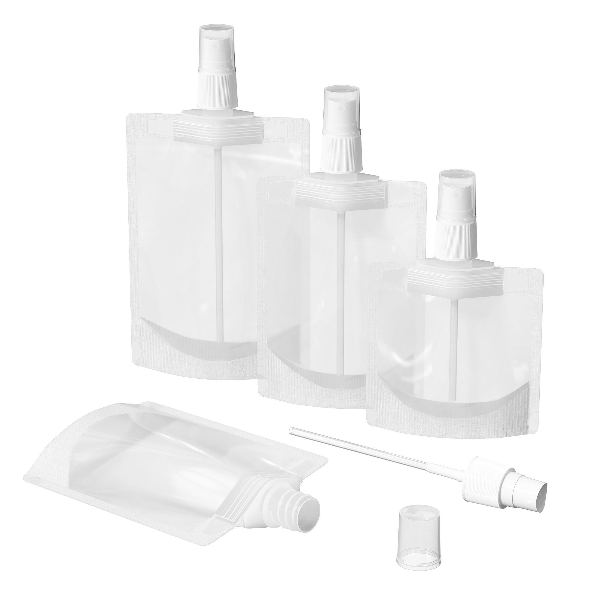 Frosted Translucent Stand Pouch with Top Wide Mouth Fine Mist Sprayers Cap