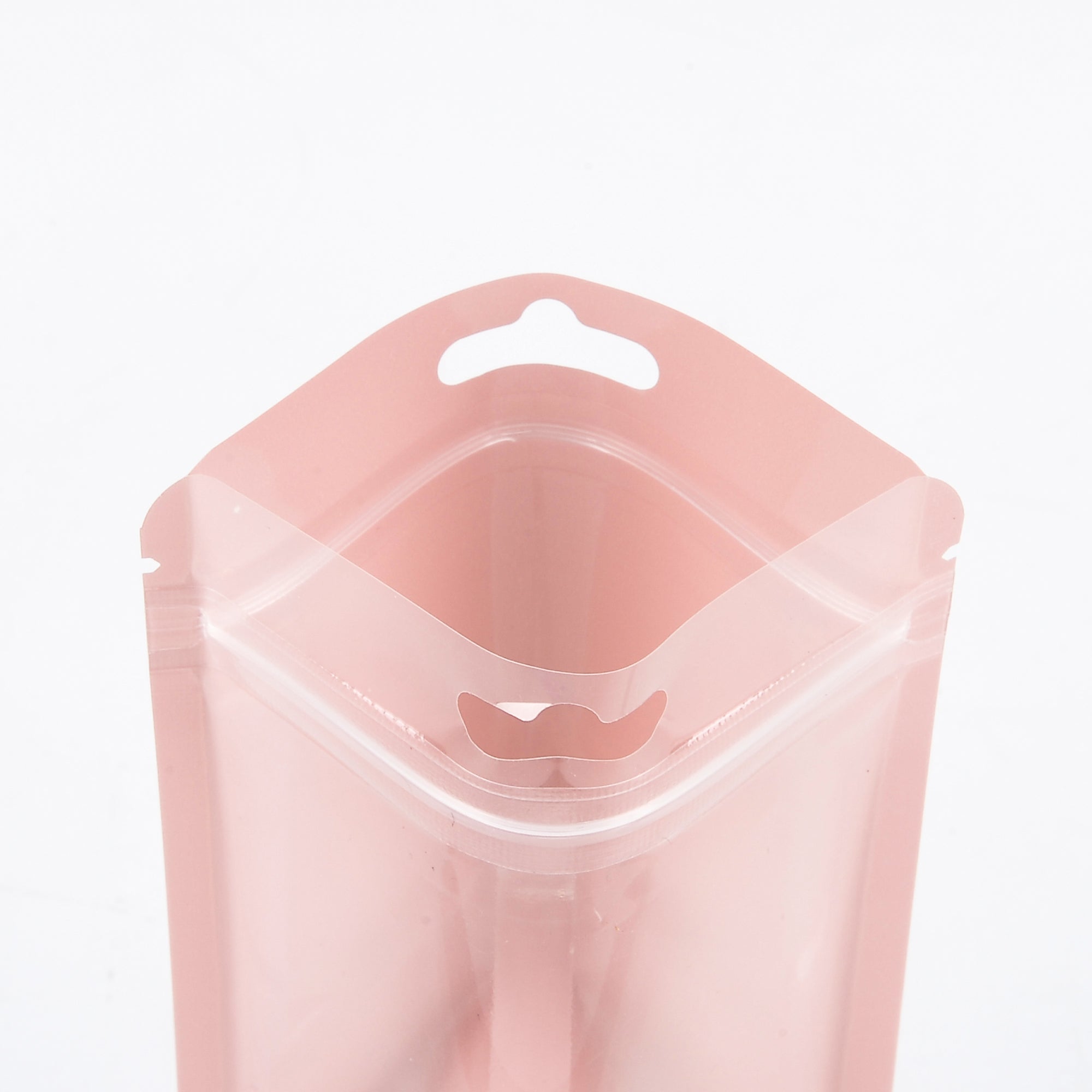 Reusable Flat Zipper Seal Bags – Glossy Half Sun Kissed Pink Polypropylene with Window & Butterfly Hang Hole