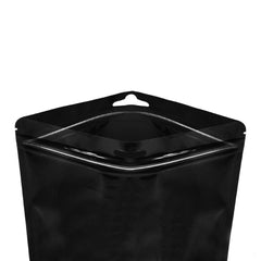 Reusable Flat Zipper Seal Bags – Glossy Half Universal Black Polypropylene with Window & Butterfly Hang Hole