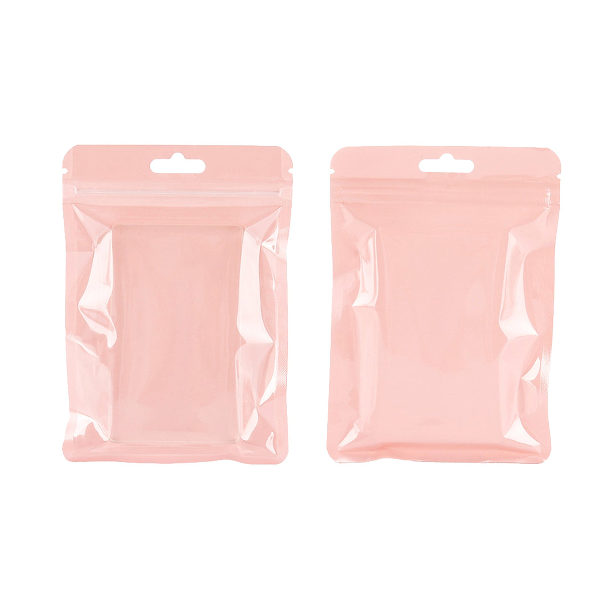 Reusable Flat Zipper Seal Bags – Glossy Half Sun Kissed Pink Polypropylene with Window & Butterfly Hang Hole