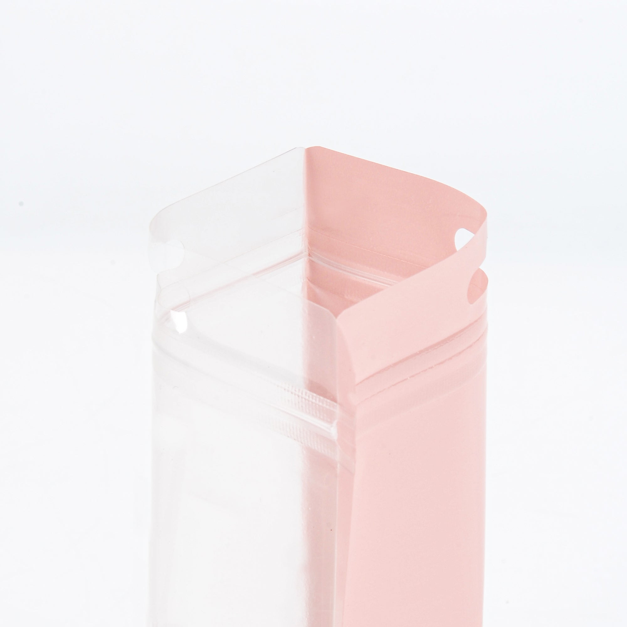 Reusable Flat Zipper Seal Bags – Glossy Half Sun Kissed Pink Polypropylene with Window & Butterfly Hang Hole