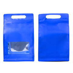 Smooth Matte Cobalt Blue Side Gusset Stand Strong® Bags with Die Cut Handles