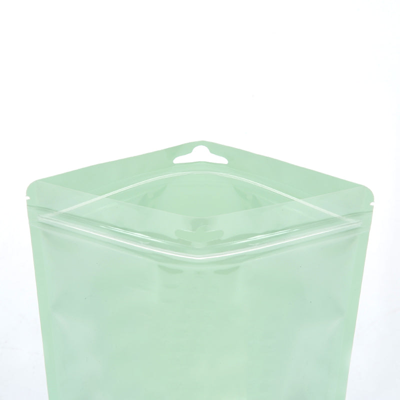 Reusable Flat Zipper Seal Bags – Glossy Half Mantis Green Polypropylene with Window & Butterfly Hang Hole